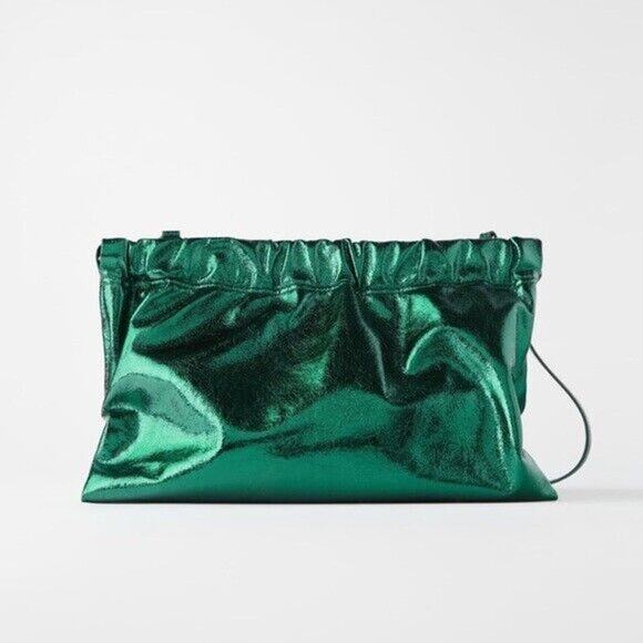 Zara Handbags - Metallic Green Zara Clutch with Strap Rare - Holiday or Wicked Oz-Inspired Looks